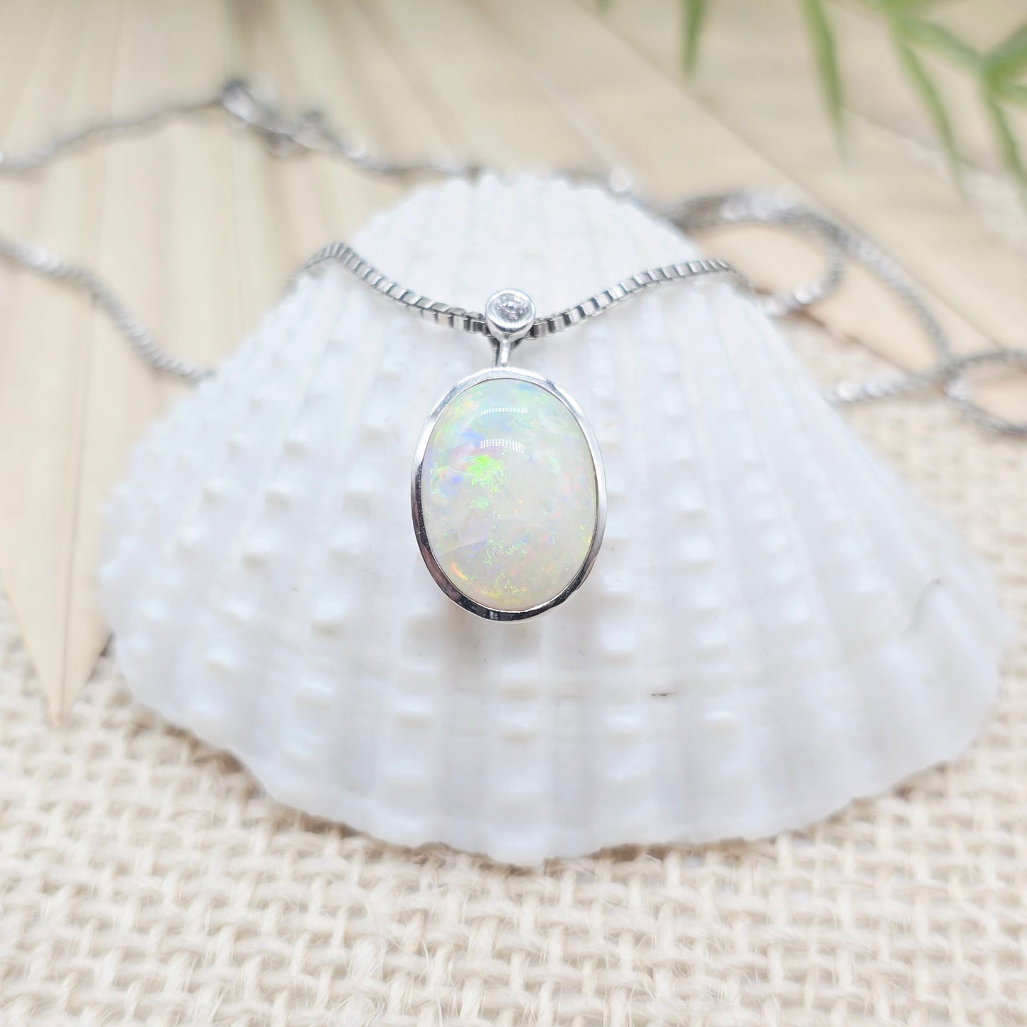 Kette Weißgold Panzer 750 18kt 42cm Opal und 1 Brillant