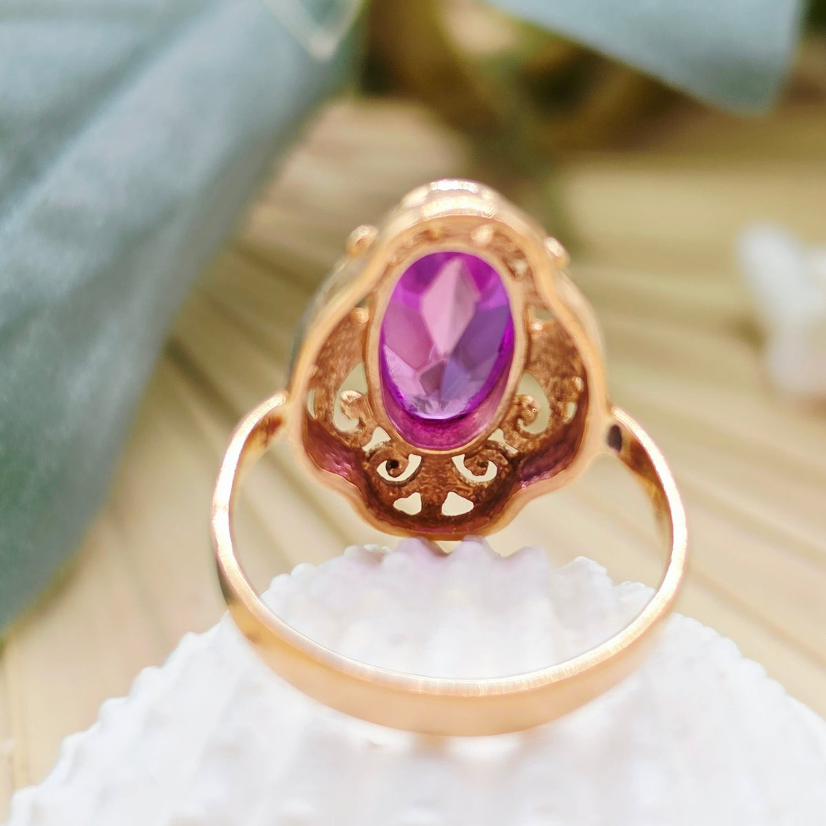 Vintage Ring Spinell Pink 585 14 KT Rot Gold