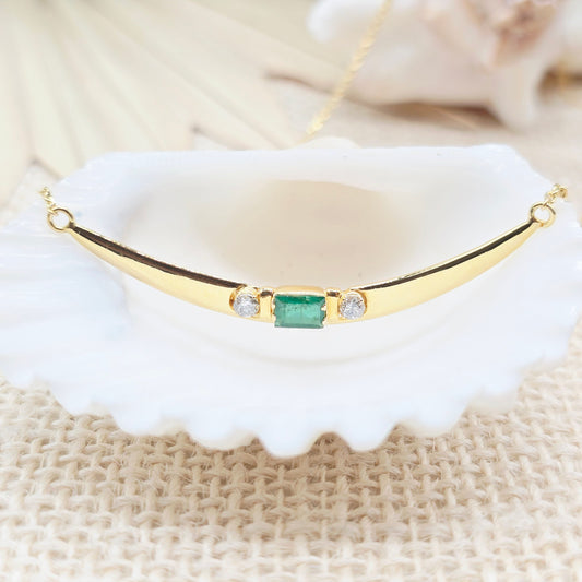 Collier Gold 750 18kt 1 Smaragd und 2 Brillanten 43cm