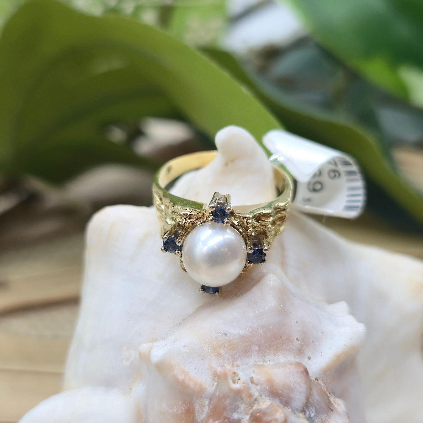 Ring Gold 585 14 KT 1 Perle 4 Safire Gold Gr. 51