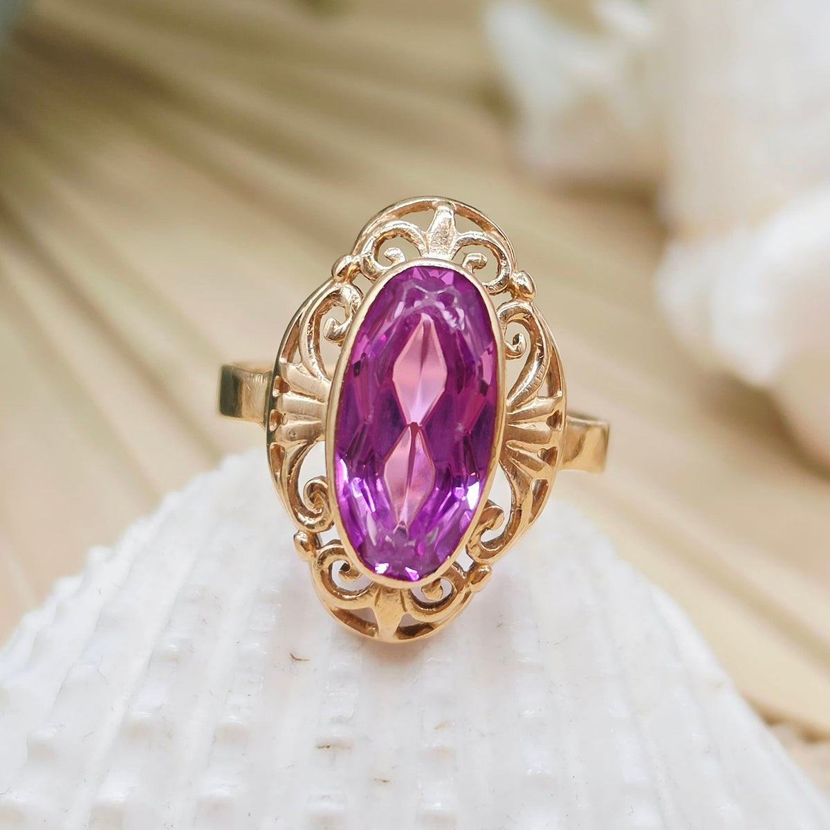 Vintage Ring Spinell Pink 585 14 KT Rot Gold