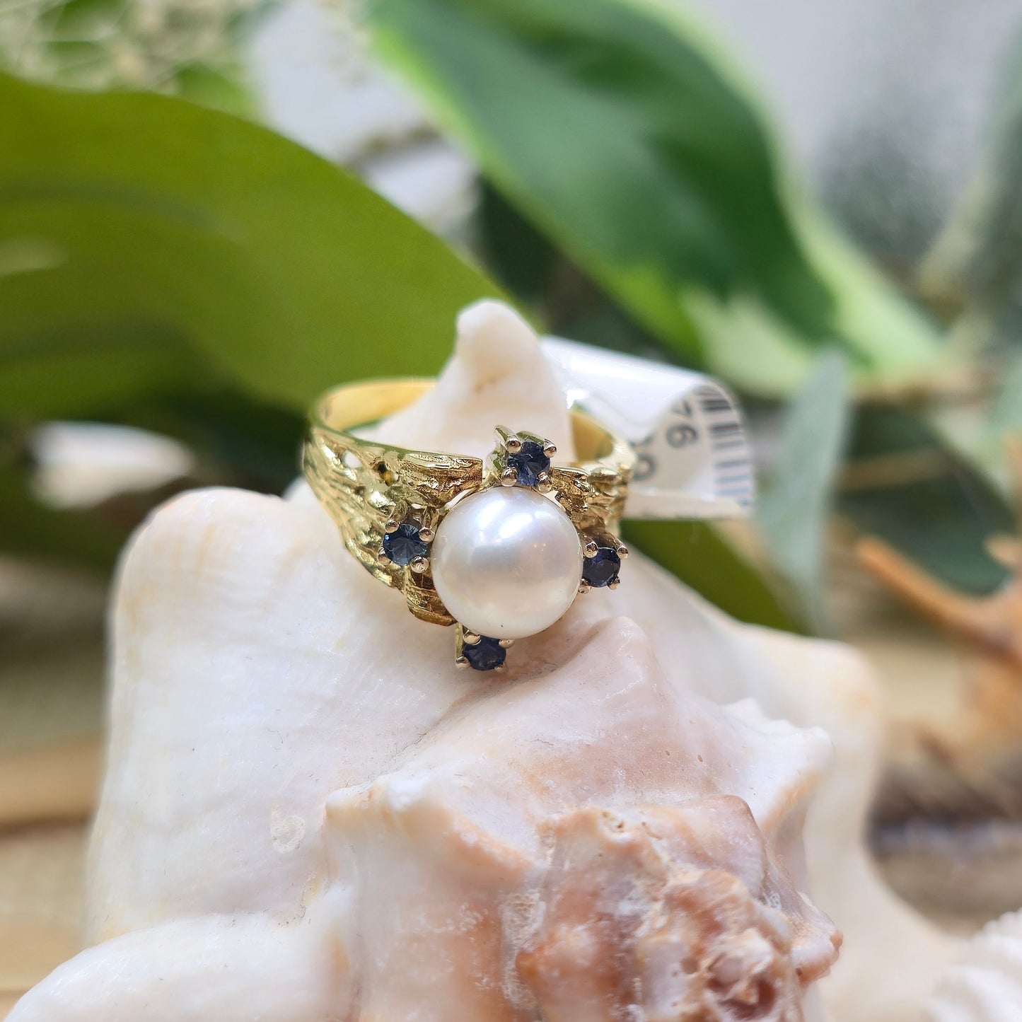 Ring Gold 585 14 KT 1 Perle 4 Safire Gold Gr. 51