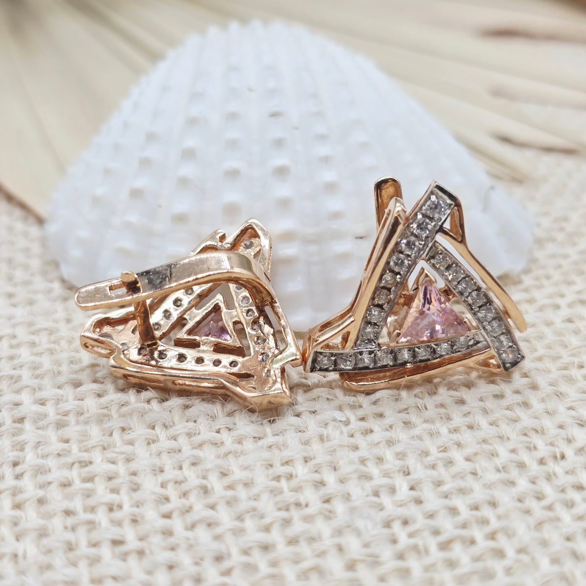 Ohrringe Rotgold 585 14kt Zirkonia Pink und weiß 21*21mm
