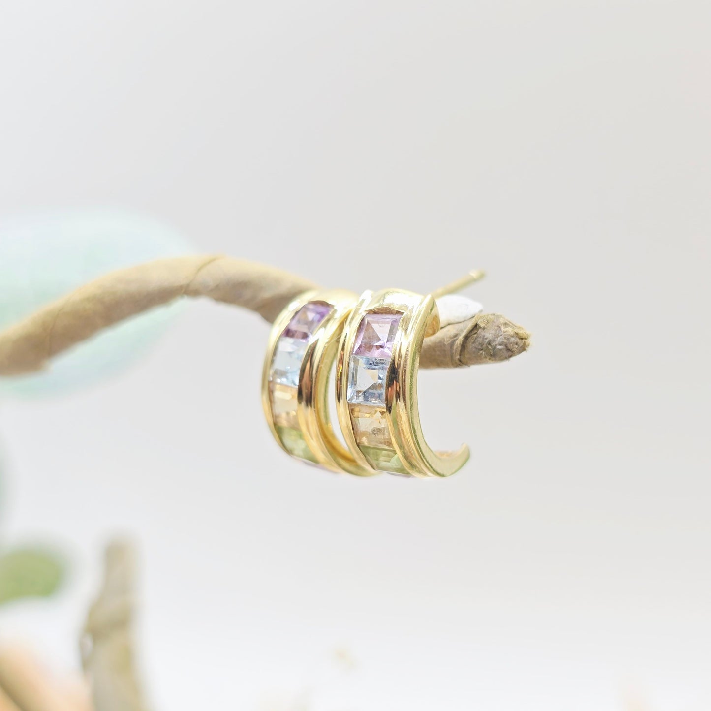 Ohrringe Gelbgold 585 14 kt Amethyst, Topas, Citrin und Peridot