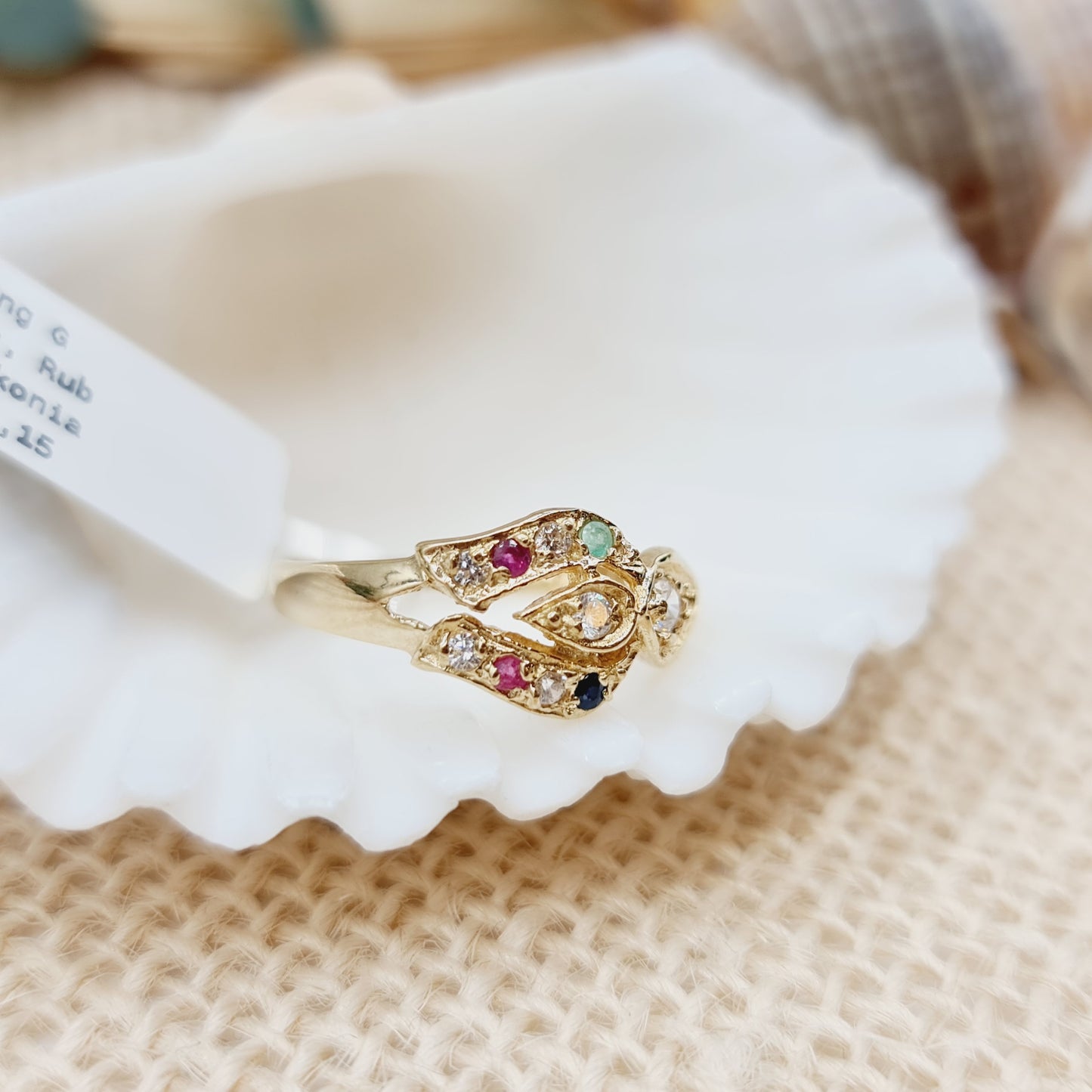 Ring Gold 585 Smaragd,Rubin,Zirkonia 14kt Gr: 56