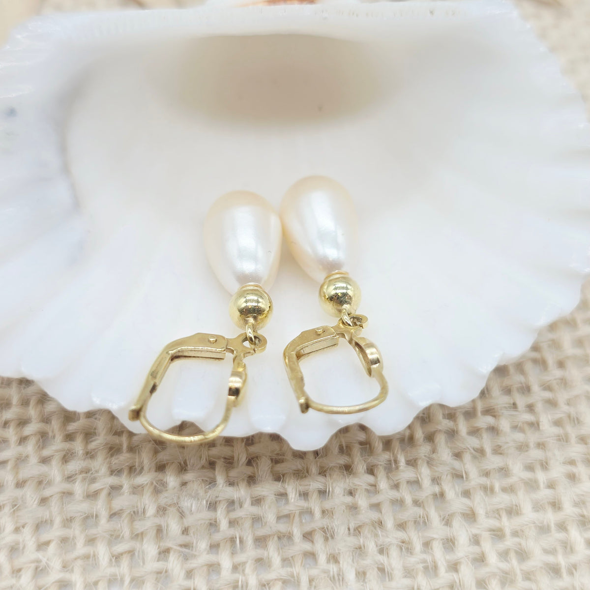 Ohrringe Gelbgold 585 14kt Perlen Tränen Gr: 33*7mm