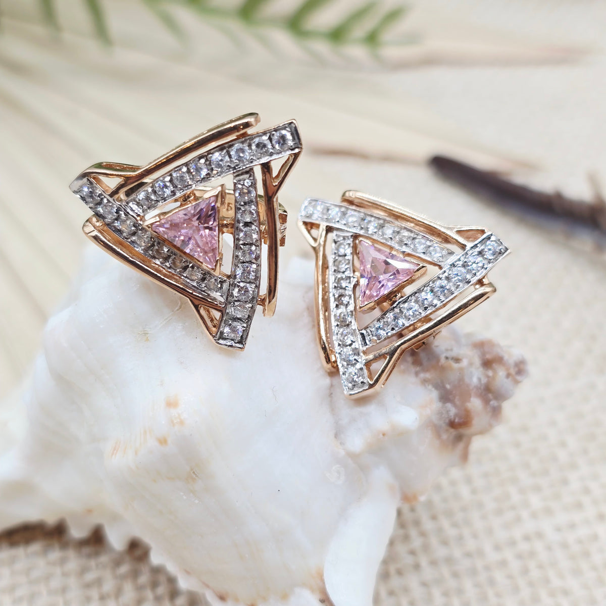 Ohrringe Rotgold 585 14kt Zirkonia Pink und weiß 21*21mm