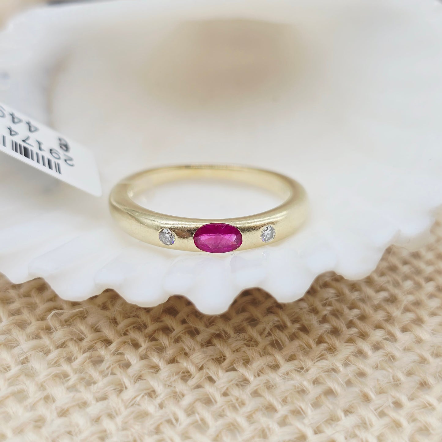Ring Gold Rubin und Brillanten 0,05ct. 585 14 KT Gold Gr. 56