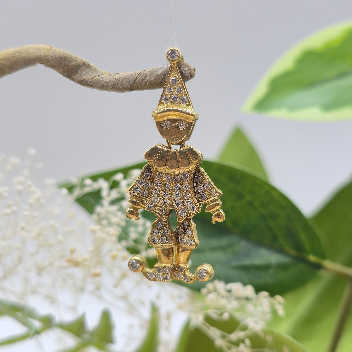 Gold Anhänger 750 18kt beweglicher Clown mit Brillanten