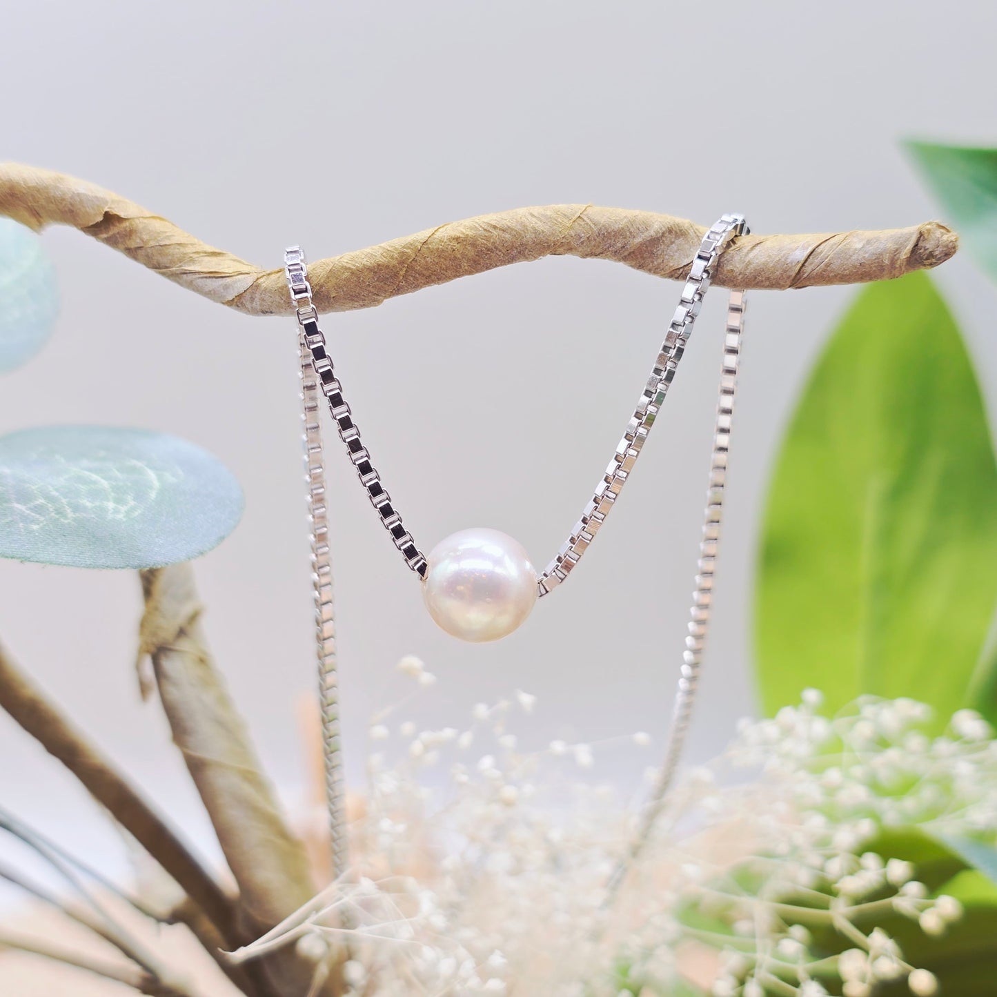 Collier Weißgold 585 14kt Venezianer mit Perle 37,5cm