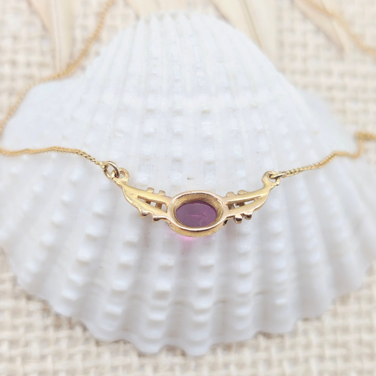 Collier Gold 333 8kt Granat Chabochon Länge 41cm