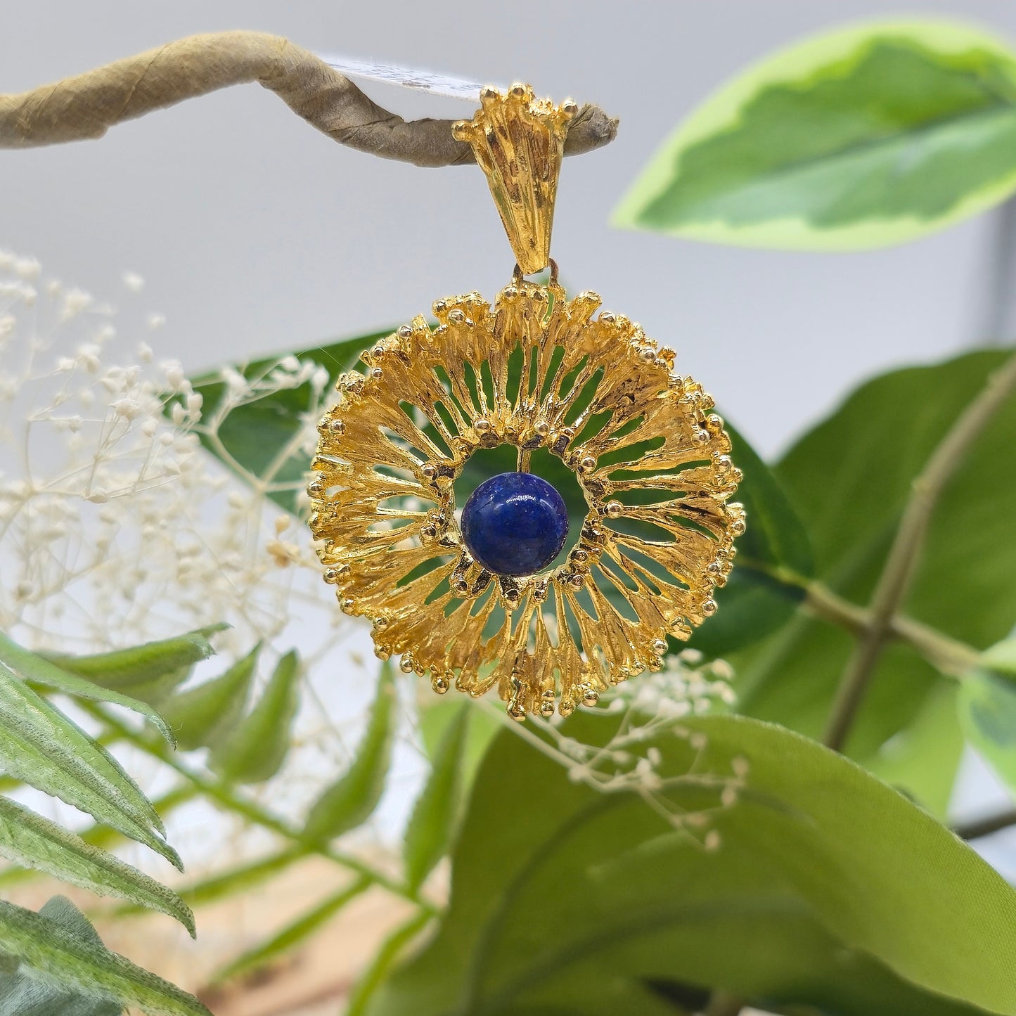Gold Anhänger 585 14kt Sonne Lapislazuli