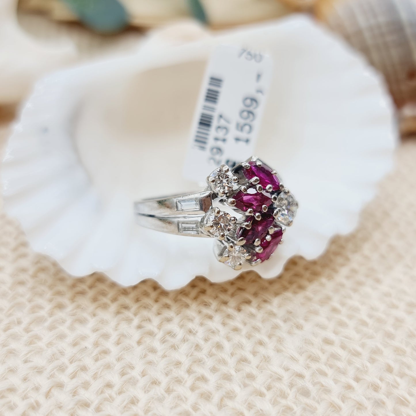 Ring Weißgold Rubine Diamanten 750 18 KT Gold Gr. 55