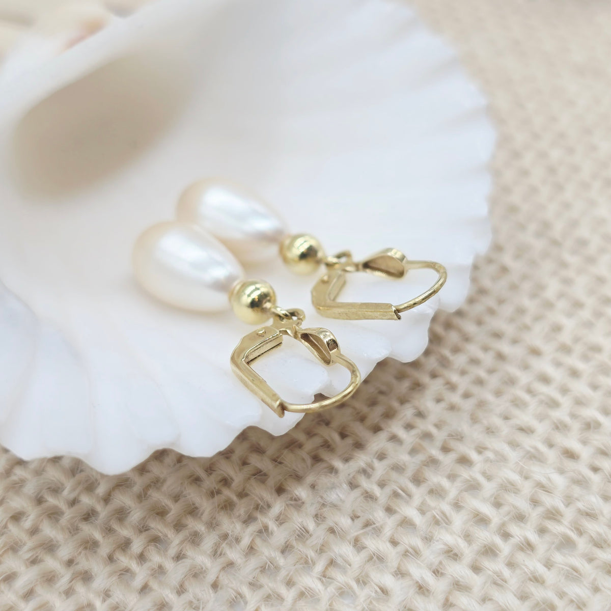 Ohrringe Gelbgold 585 14kt Perlen Tränen Gr: 33*7mm