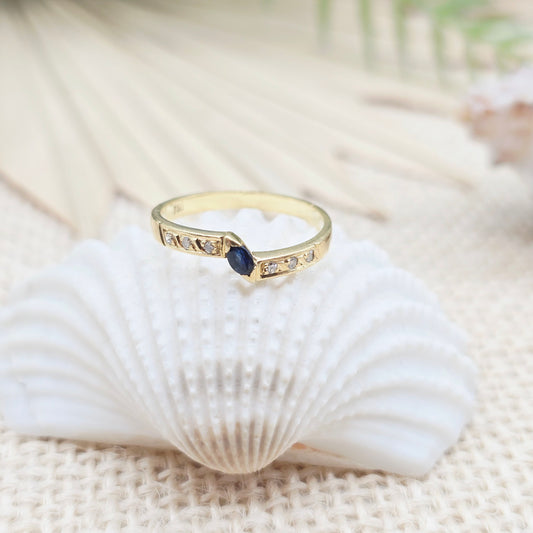 Ring Gold 750 18kt Safir 6 Brillanten Gr: 53