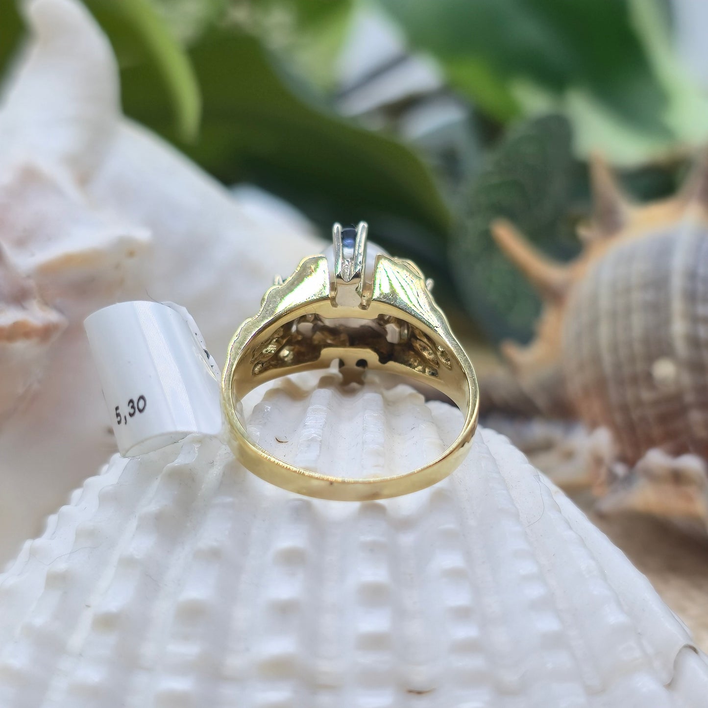 Ring Gold 585 14 KT 1 Perle 4 Safire Gold Gr. 51