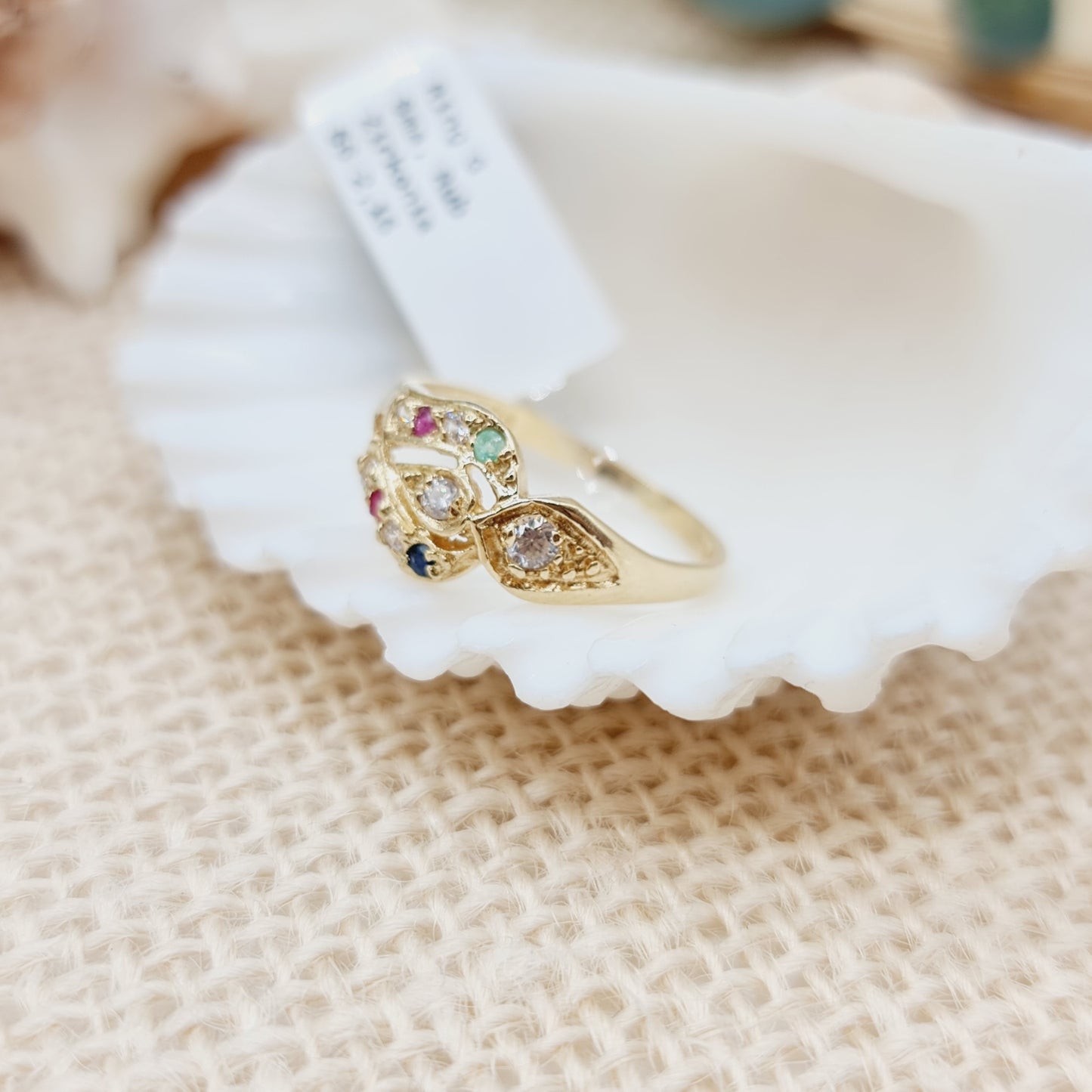 Ring Gold 585 Smaragd,Rubin,Zirkonia 14kt Gr: 56
