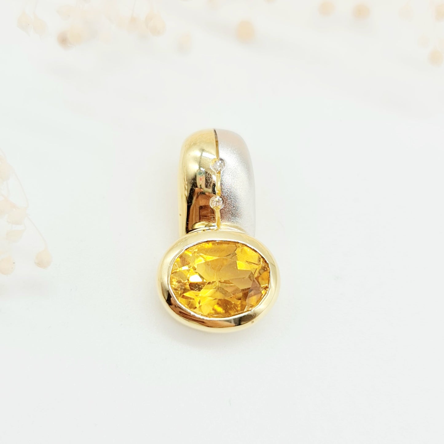 Anhänger aus 585 14 kt Bicolor Gelbgold Weißgold mit Brillanten und Zitrin