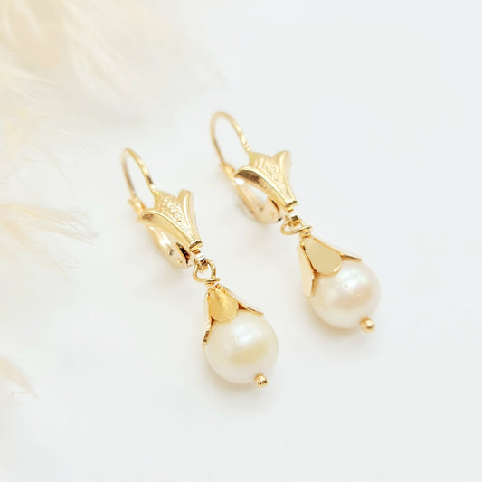 Vintage Perlen Ohrhänger aus 750 18 KT Gelbgold