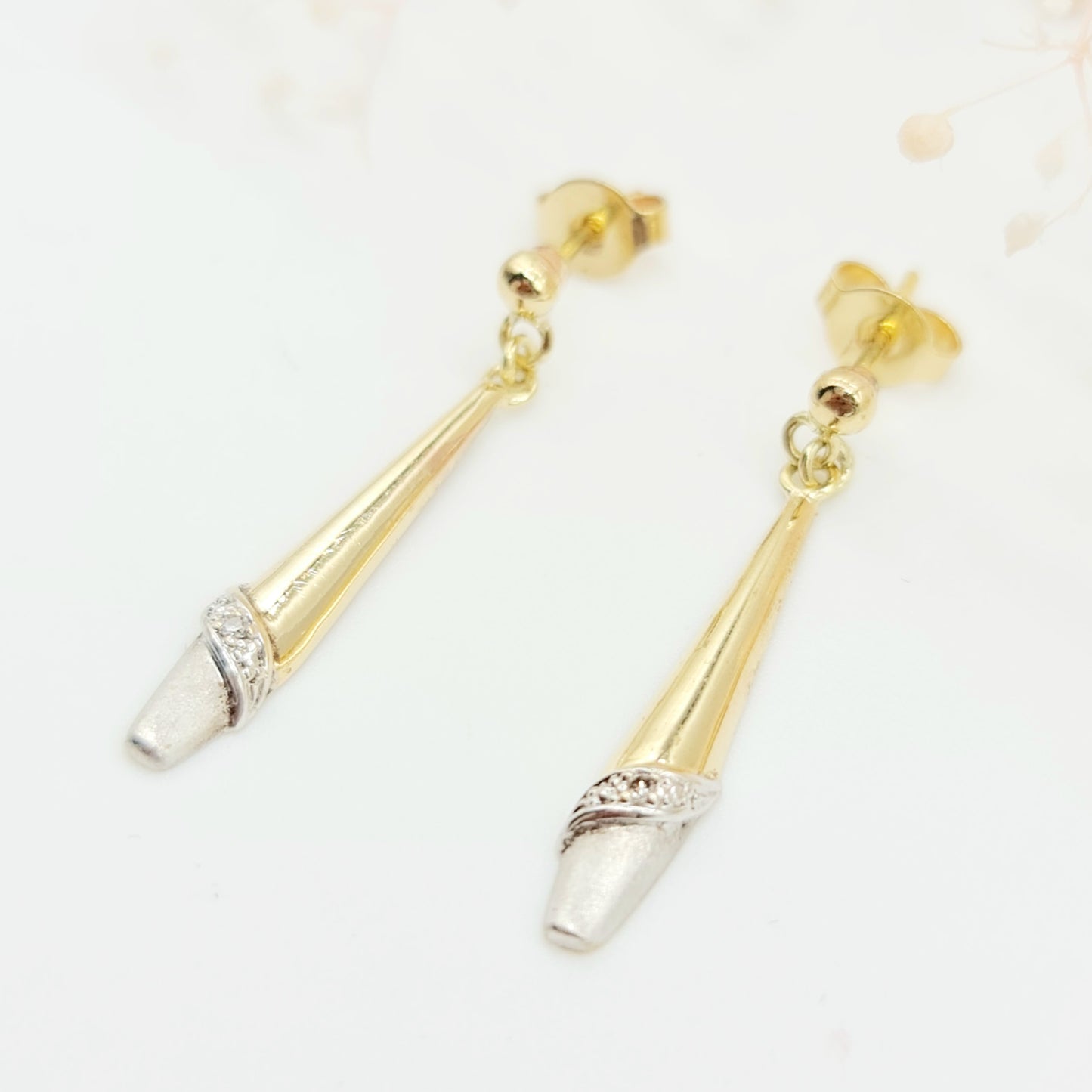 Elegante 585 14 KT Gelbgold Ohrringe mit Brillanten und Weißgoldakzenten