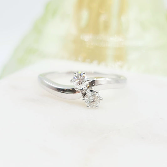 Brillantes Duett - Wertvoller Toi et Moi Ring mit Diamanten aus 585 14 KT Weißgold Gr. 58